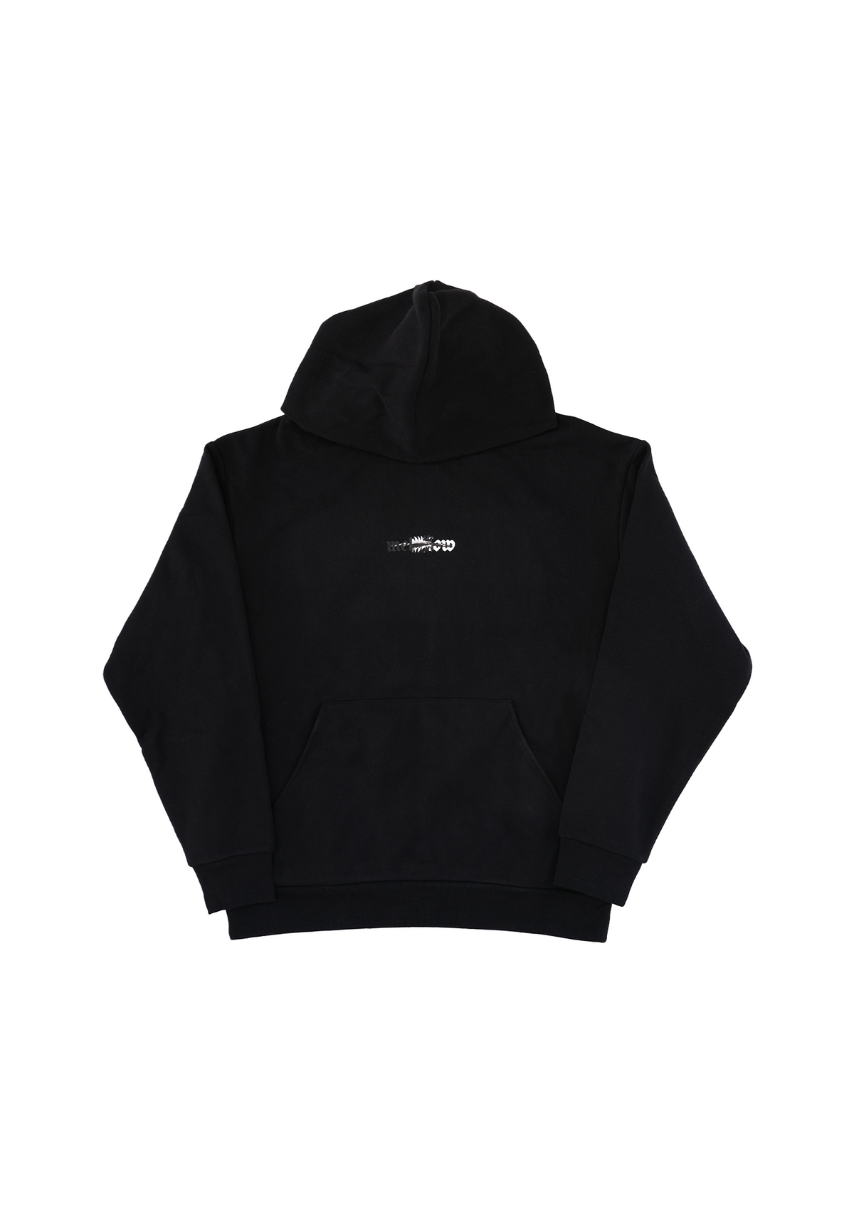 Mellow black loose fitting hoodie with 'mellow' graphic, high quality. Cotton and polyester, made in USA.