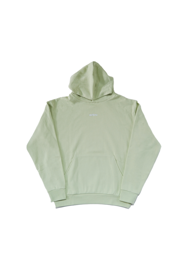 Mellow honeydew hoodie with 'mellow' logo on it, high quality, made in the usa, 100% cotton