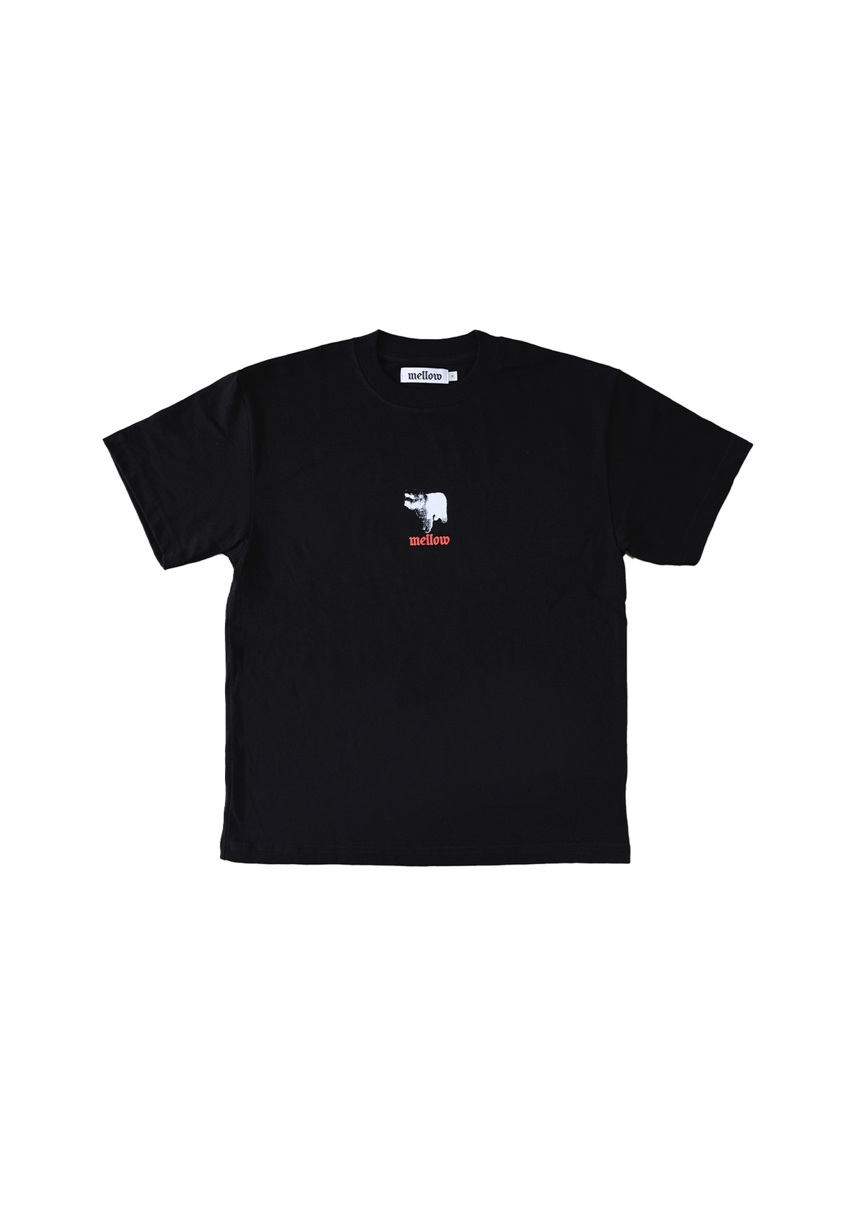 Mellow black jersey short sleeve with colorful 'dog' graphic, high quality, made in the usa