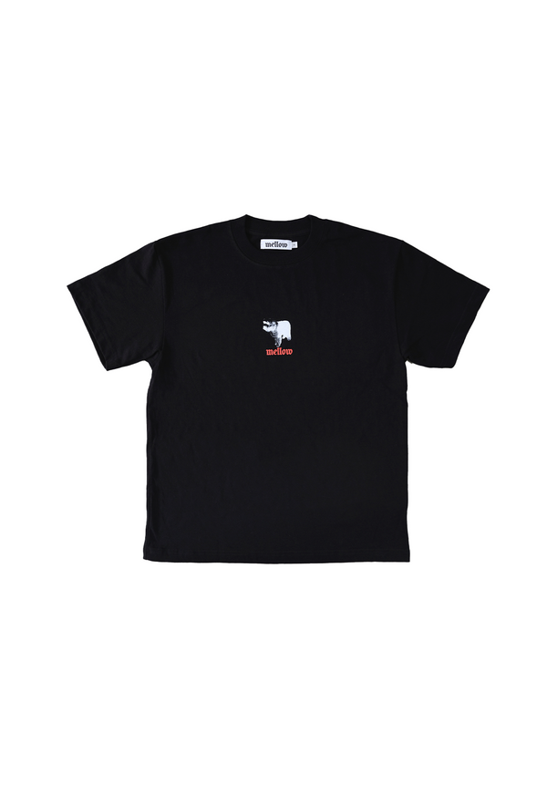 Mellow black jersey short sleeve with colorful 'dog' graphic, high quality, made in the usa