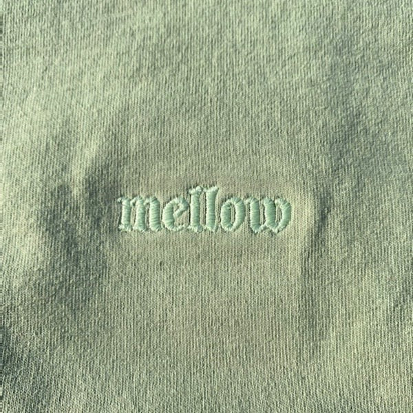 Mellow embroidered lint monotone jersey short sleeve with 'mellow' logo on it, high quality, made in the usa, 100% cotton