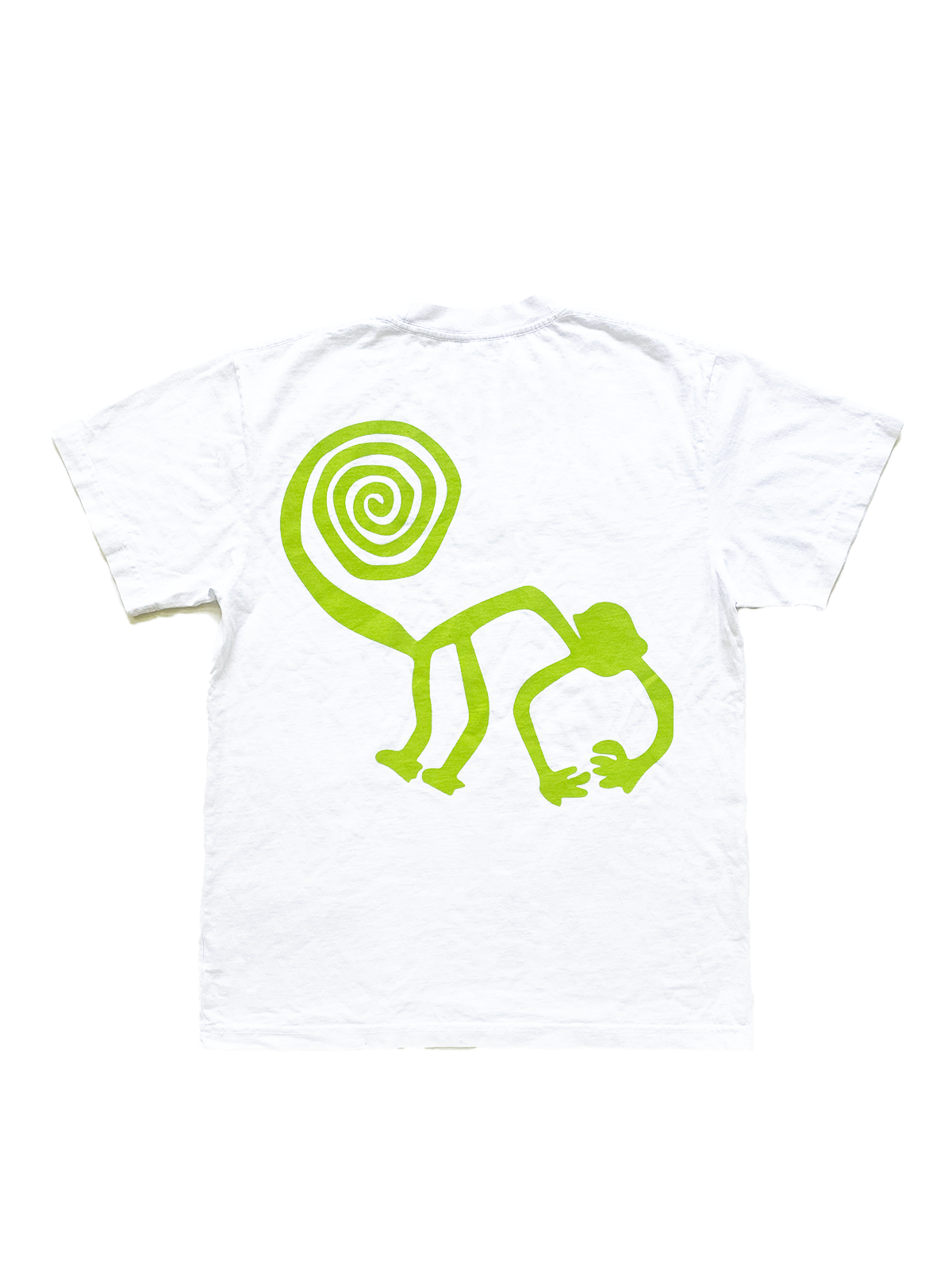 Mellow white jersey short sleeve with green 'mellow' logo graphic, high quality, made in the usa