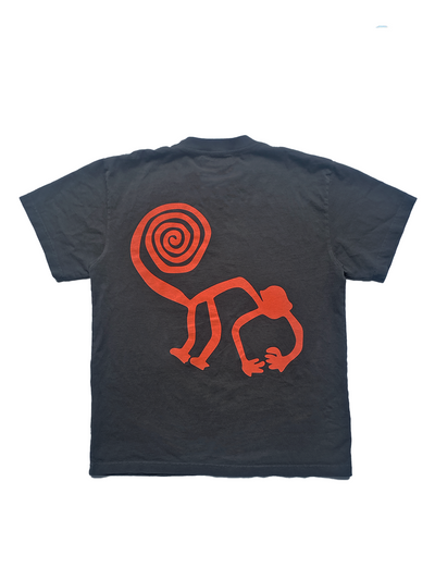 Mellow vintage black jersey short sleeve with red monkey graphic, high quality, made in the usa