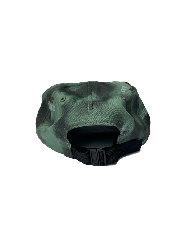 Mellow camouflage green and forest green graphic 6 panel hat with 'mellow', high quality 