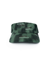 Load image into Gallery viewer, Mellow camouflage green and forest green graphic 6 panel hat with &#39;mellow&#39;, high quality 
