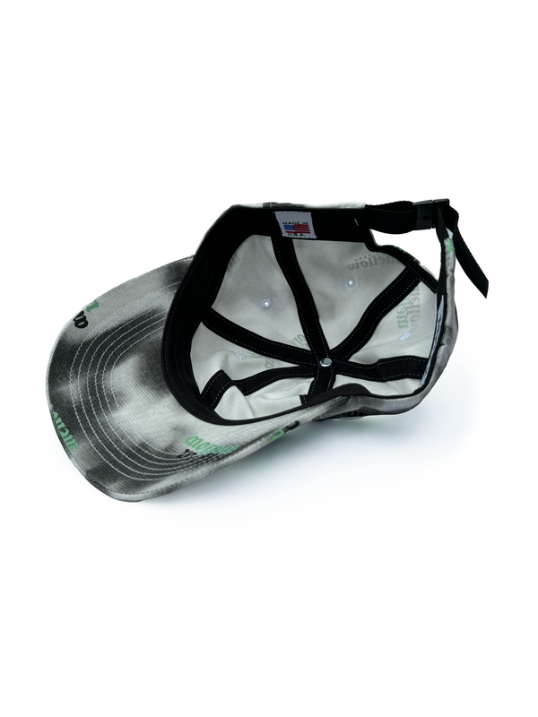 Mellow camouflage snow white and black green graphic 6 panel hat with 'mellow', high quality. 100% COTTON MADE IN USA
