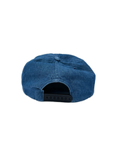 Load image into Gallery viewer, Mellow denim 5-panel snapback hat with &#39;mellow &#39; logo on it, high quality, made in the usa, 100% cotton denim twill
