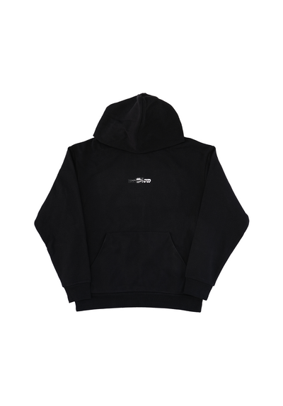 Mellow black loose fitting hoodie with 'mellow' graphic, high quality. Cotton and polyester, made in USA.