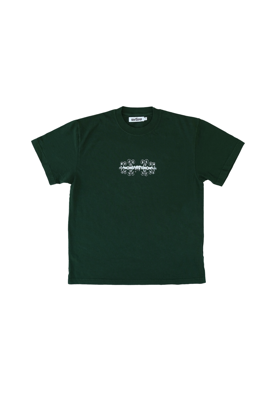 Mellow forest green loose fitting jersey short sleeve graphic tee shirt, high quality. 100% cotton made in the usa