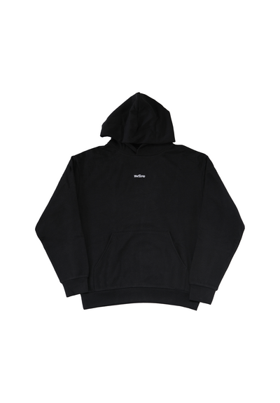 Mellow black hoodie with 'mellow ' logo on it, high quality, made in the usa, 100% cotton