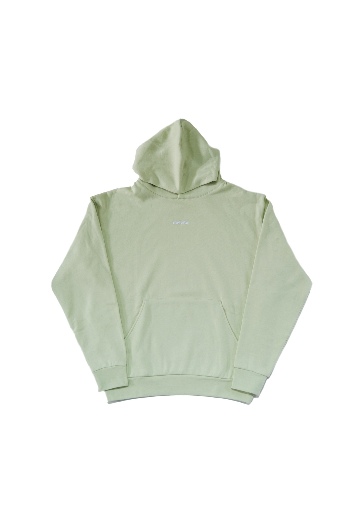 Mellow honeydew hoodie with 'mellow' logo on it, high quality, made in the usa, 100% cotton