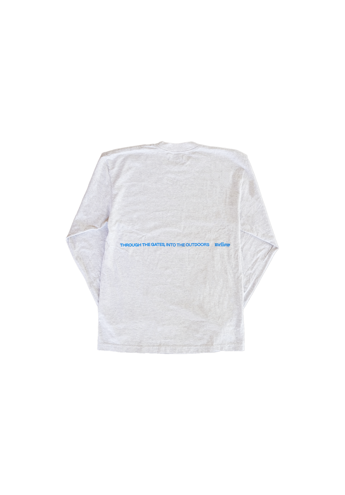 Mellow heather grey jersey long sleeve loose fitting tee shirt, 'mellow' graphic on the front, high quality, 100% cotton made in the usa