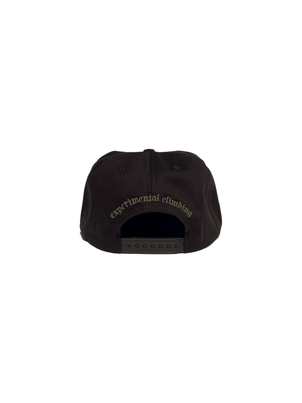 Mellow Earth brown graphic 5 panel hat with hand graphic, high quality. 100% cotton made in the usa