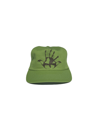 Mellow avocado green graphic 5 panel hat with hand, high quality, 100% cotton made in the usa 