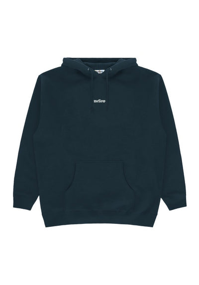 Mellow slate hoodie with 'mellow ' logo embroidered on it, high quality, made in the usa