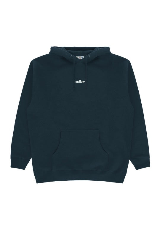 Mellow slate hoodie with 'mellow ' logo embroidered on it, high quality, made in the usa