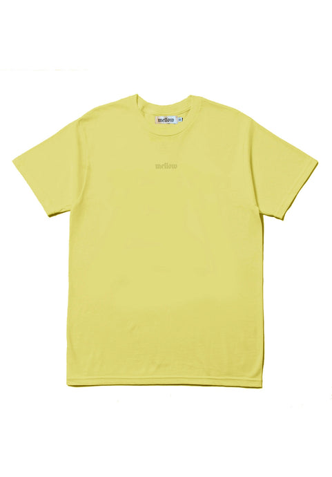 Mellow embroidered yellow monotone jersey short sleeve with 'mellow' logo on it, high quality, made in the usa, 100% cotton