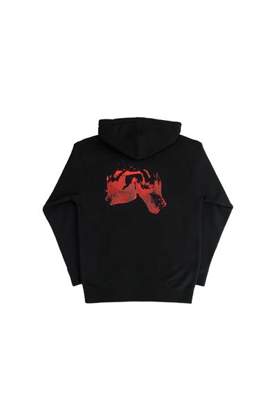 Mellow black graphic loose fitting 10 OZ HEAVY-WEIGHT HOODED SWEATSHIRT, high quality. 100% cotton made in the usa
