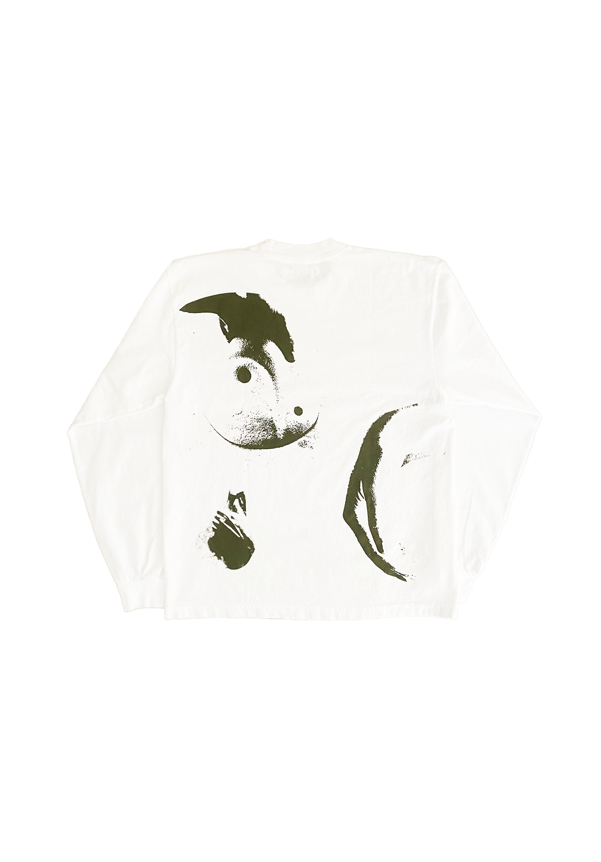 Mellow white and forest green graphic long sleeve t-shirt, high quality loose fitting, 100% COTTON MADE IN USA