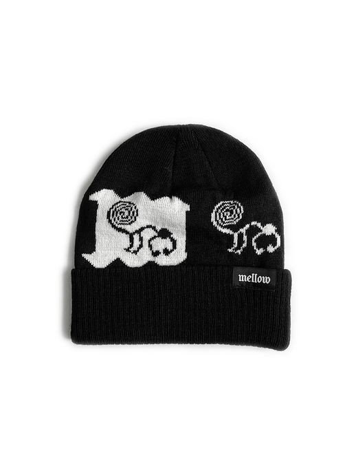 Mellow black and white wool beanie, high quality, made in the usa, monkey graphic