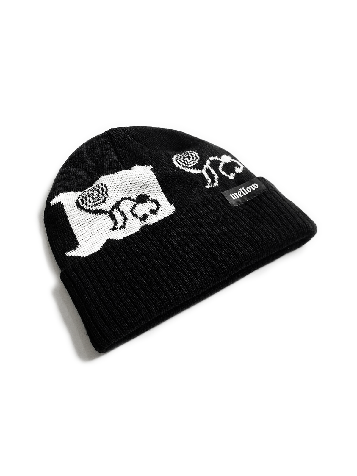 Mellow black and white wool beanie, high quality, made in the usa, monkey graphic