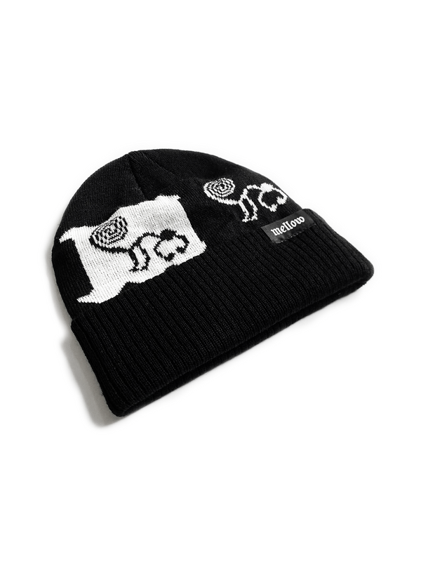 Mellow black and white wool beanie, high quality, made in the usa, monkey graphic